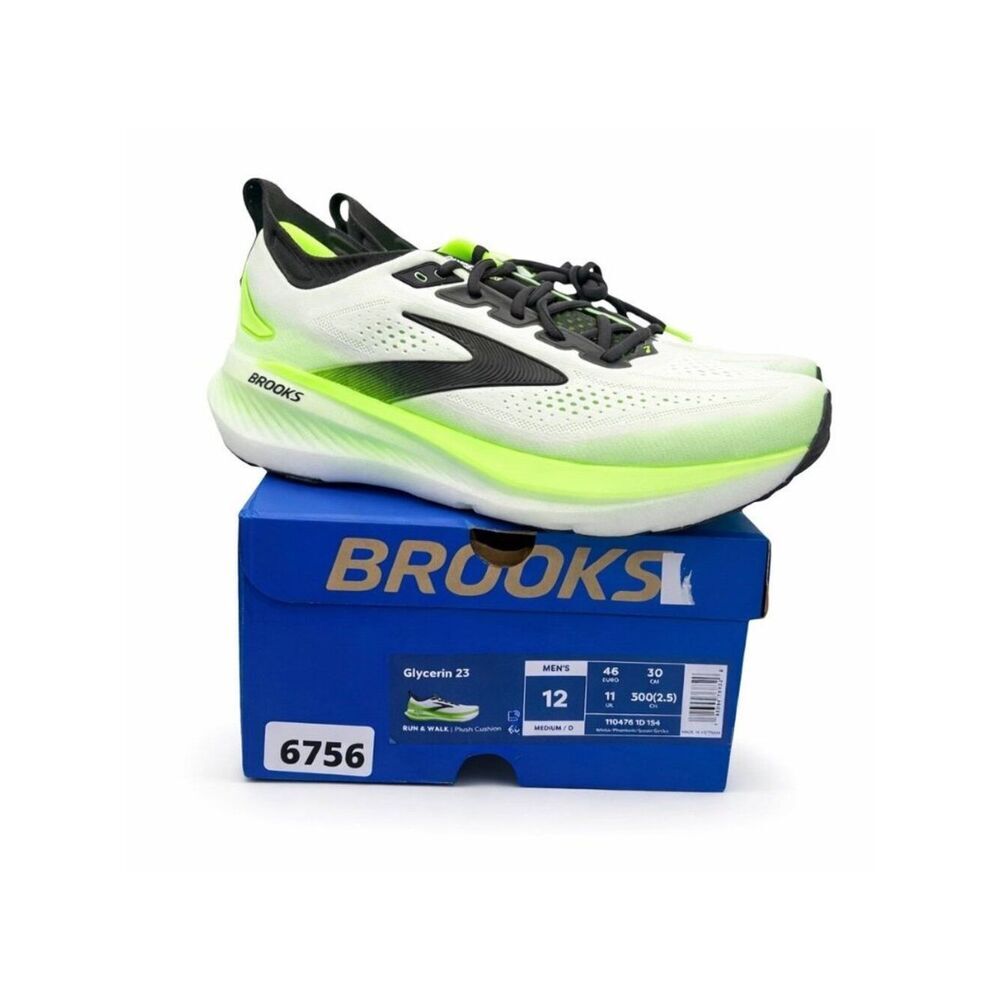 Brooks Glycerin 23 Men’s 12 D White Green Gecko Running Shoes NIB - Picture 2 of 9